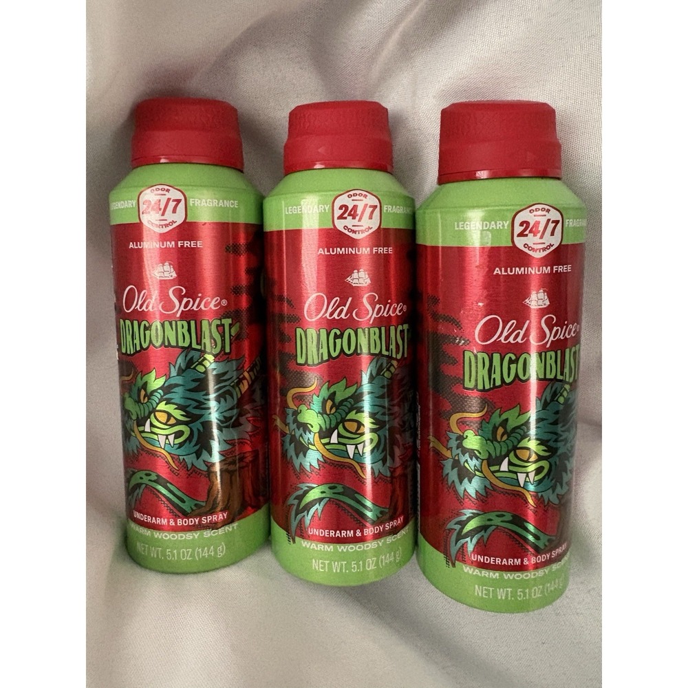 NEW Old Spice Aluminum Free Body Spray Dragonblast 5.1oz Men's Deodorant 3 Pack